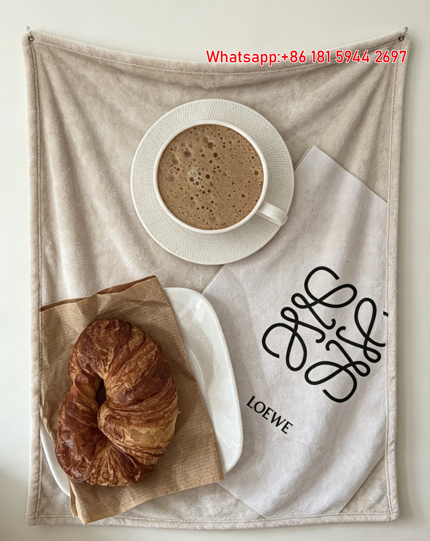 loewe coffee croissant print flannel throw blanket L369